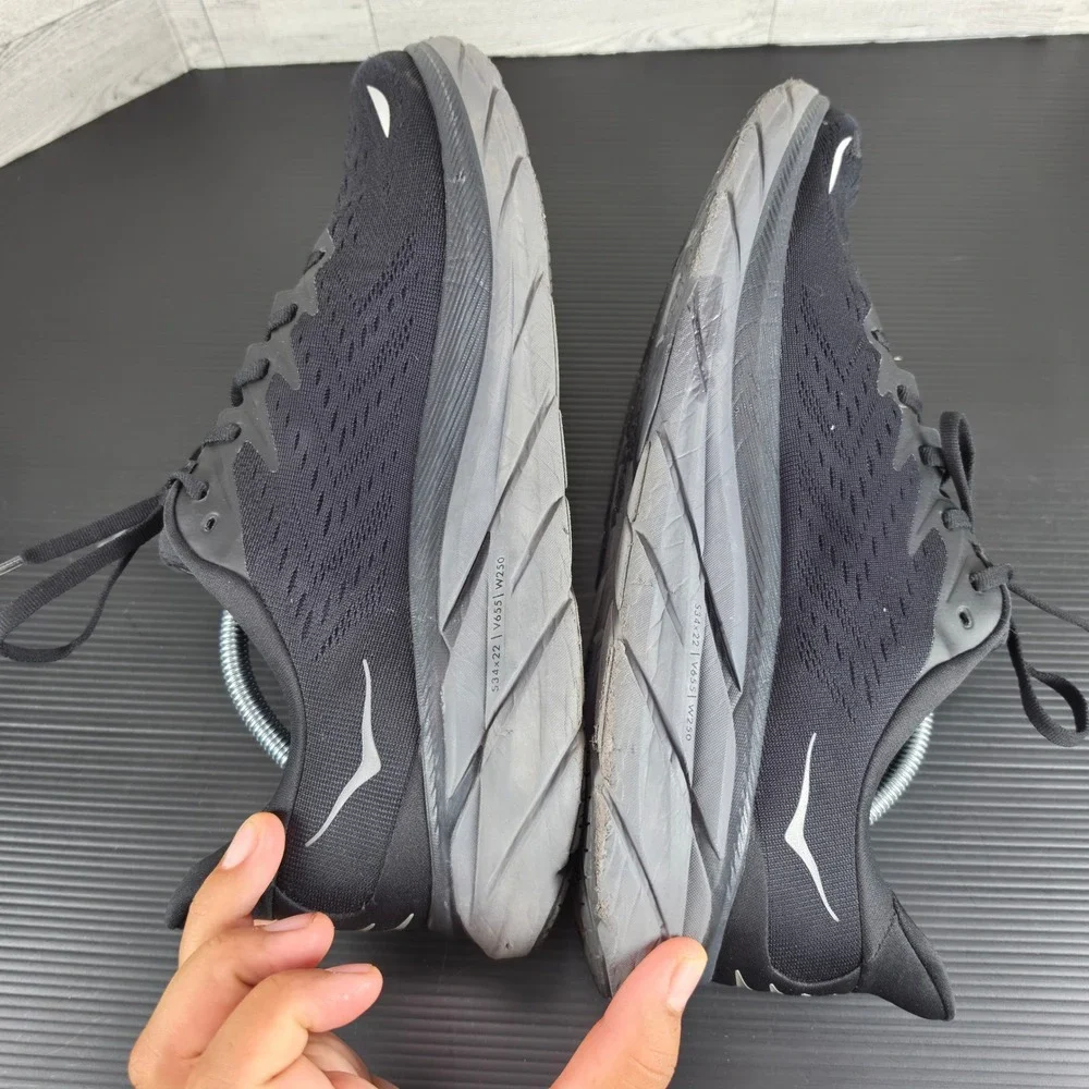 Hoka One One Clifton 8 Mens 13D Black Running Shoes 1119393 BBLC Low Top Sneaker